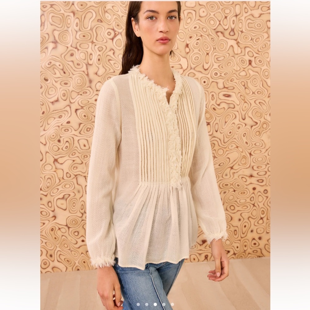 Ulla Johnson Cosmia Tunic Cream Pleated Pintuck Peplum Blouse - Picture 6 of 14
